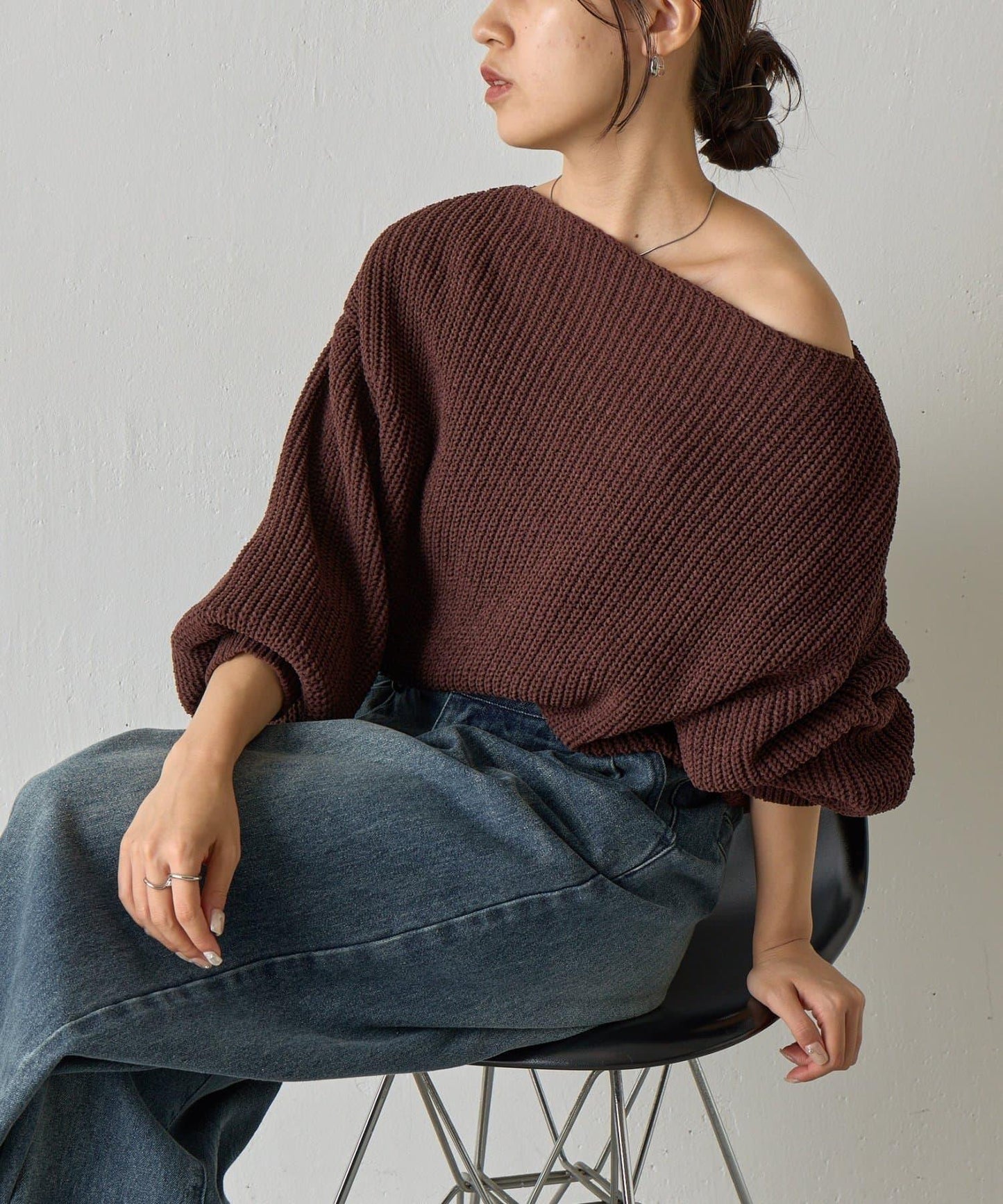 【復刻】毛絨一字肩針織衫