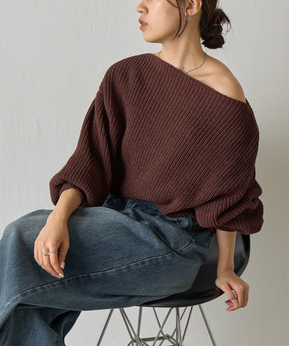 【復刻】毛絨一字肩針織衫