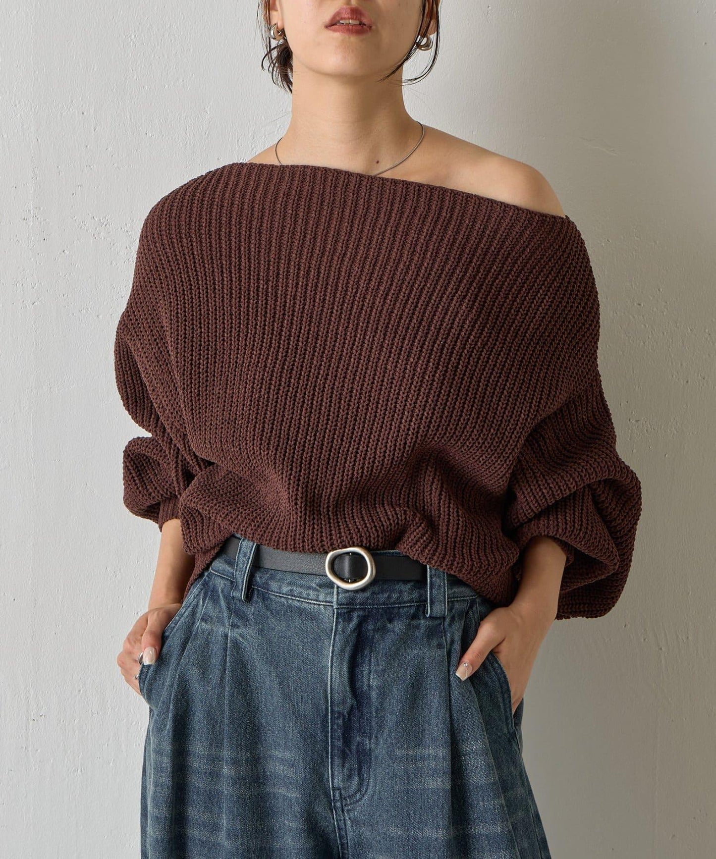 【復刻】毛絨一字肩針織衫