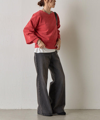 天鵝絨毛圈圓領套頭衫