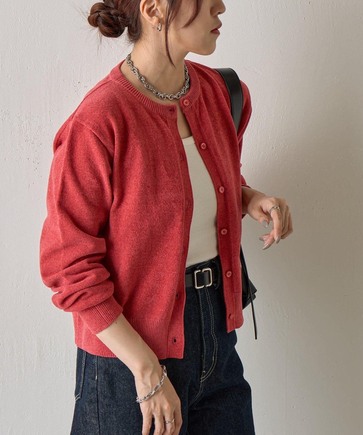 天鵝絨紗線圓領開衫