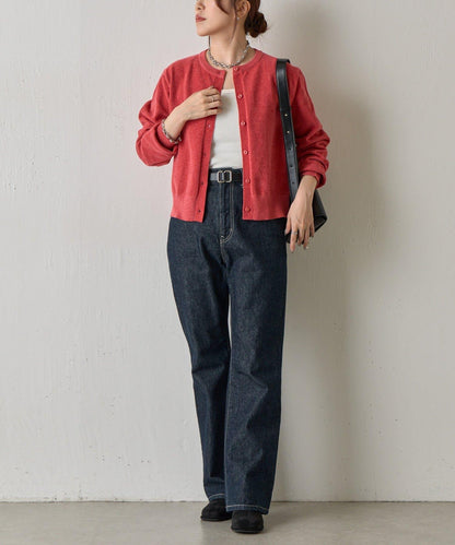 天鵝絨紗線圓領開衫