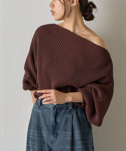 【復刻】毛絨一字肩針織衫