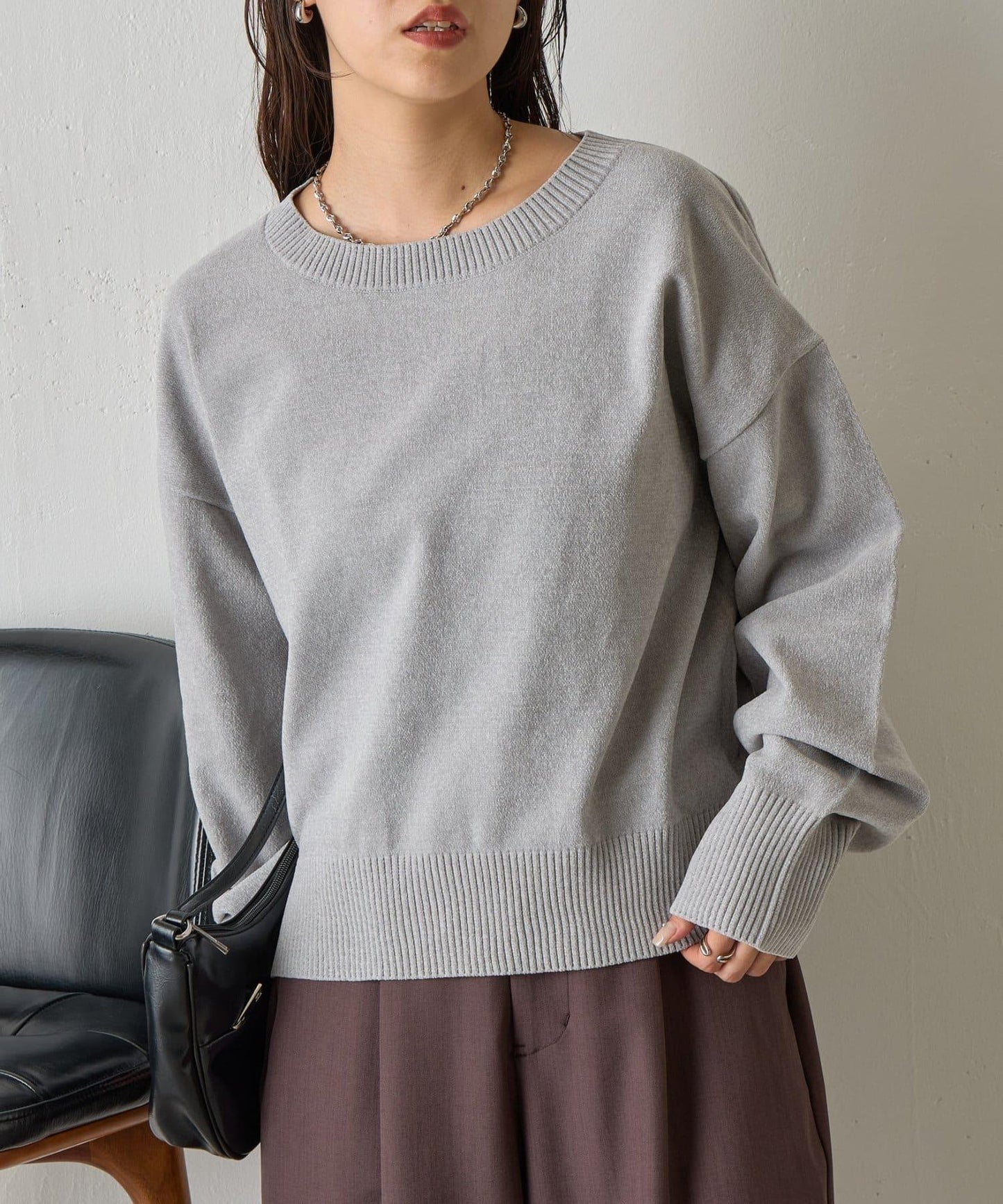 天鵝絨毛圈圓領套頭衫