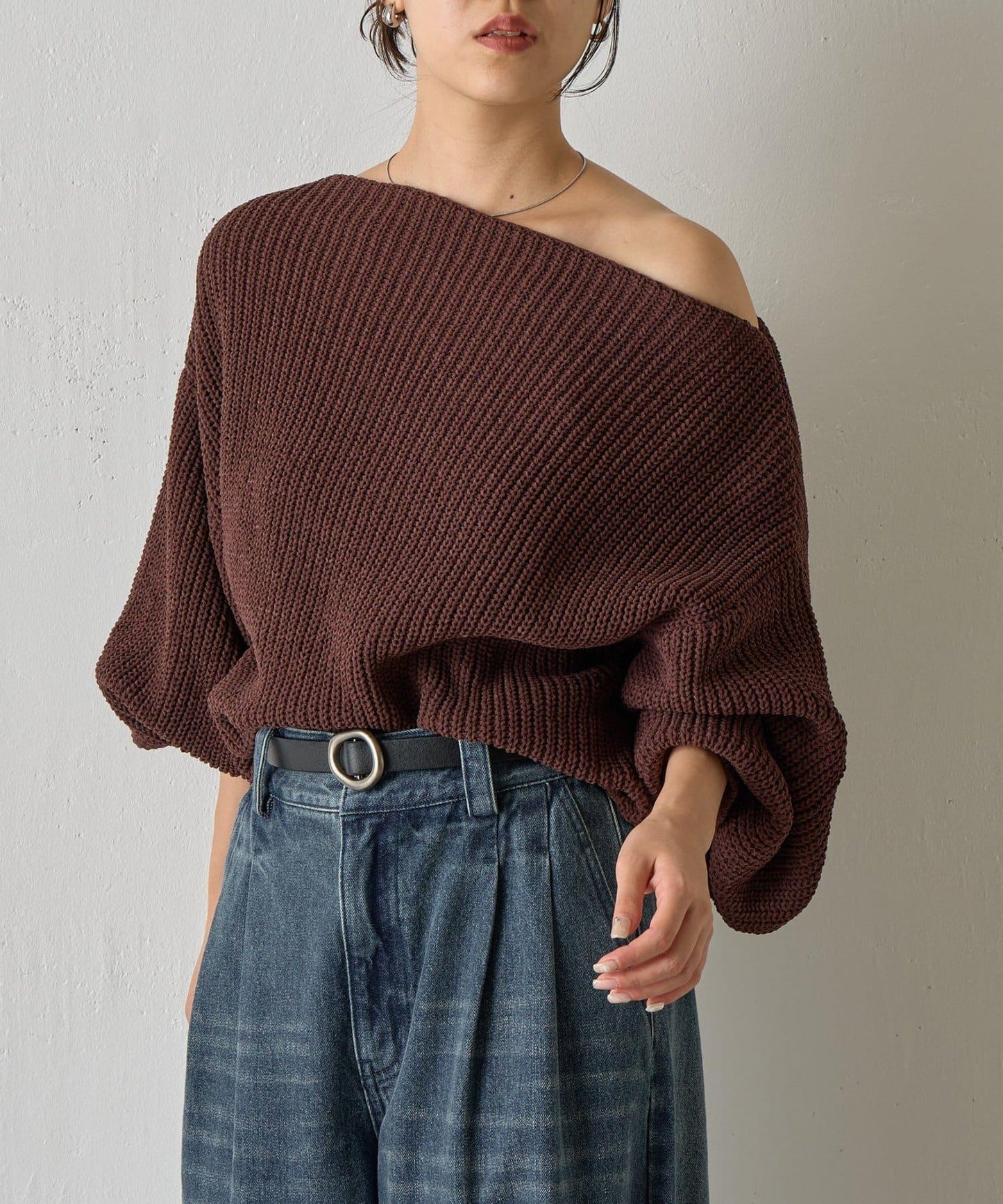 【復刻】毛絨一字肩針織衫