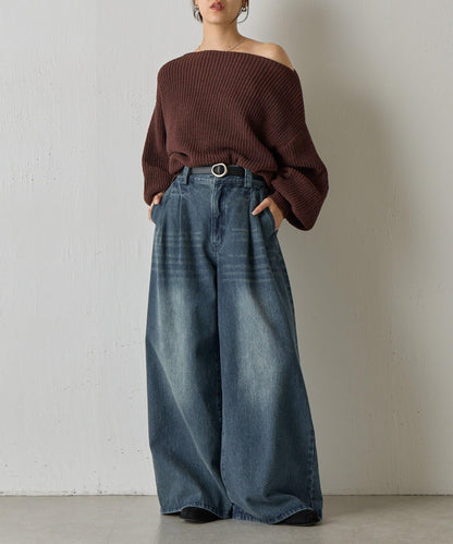 【復刻】毛絨一字肩針織衫