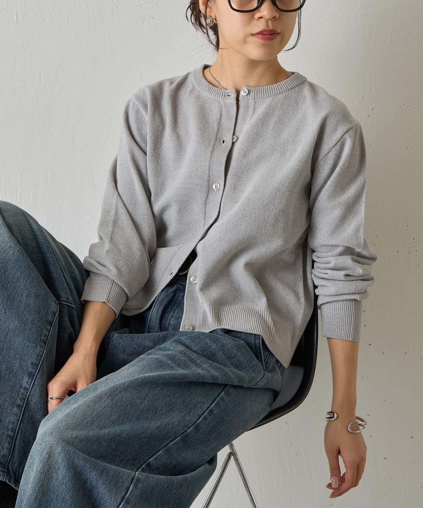 天鵝絨紗線圓領開衫