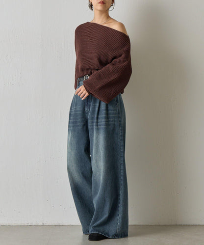 【復刻】毛絨一字肩針織衫