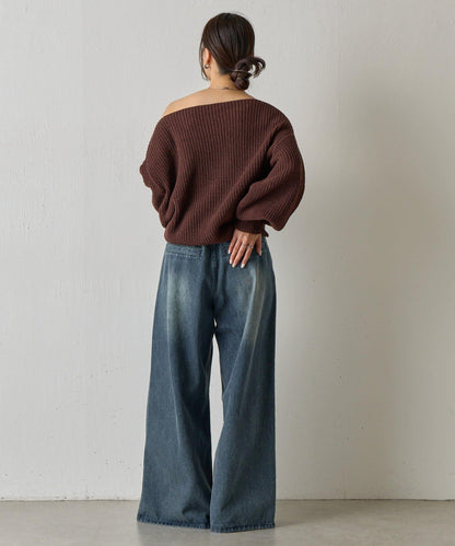 【復刻】毛絨一字肩針織衫