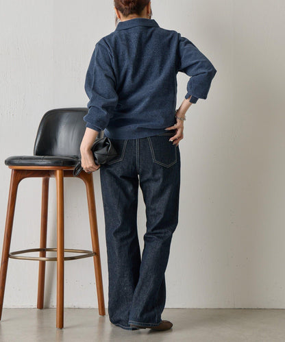 天鵝絨紗線開領翻領針織衫