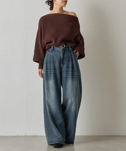 【復刻】毛絨一字肩針織衫