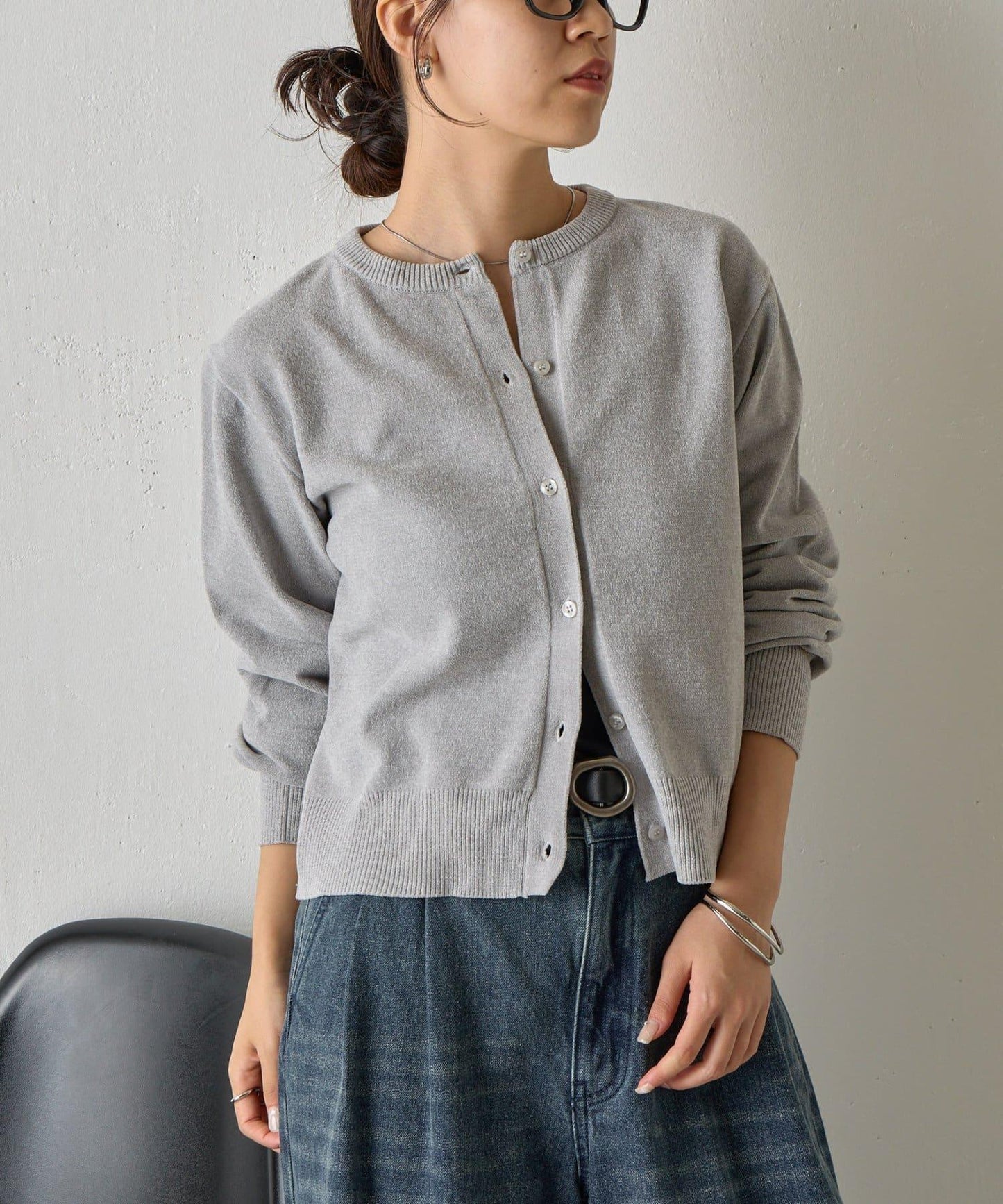 天鵝絨紗線圓領開衫