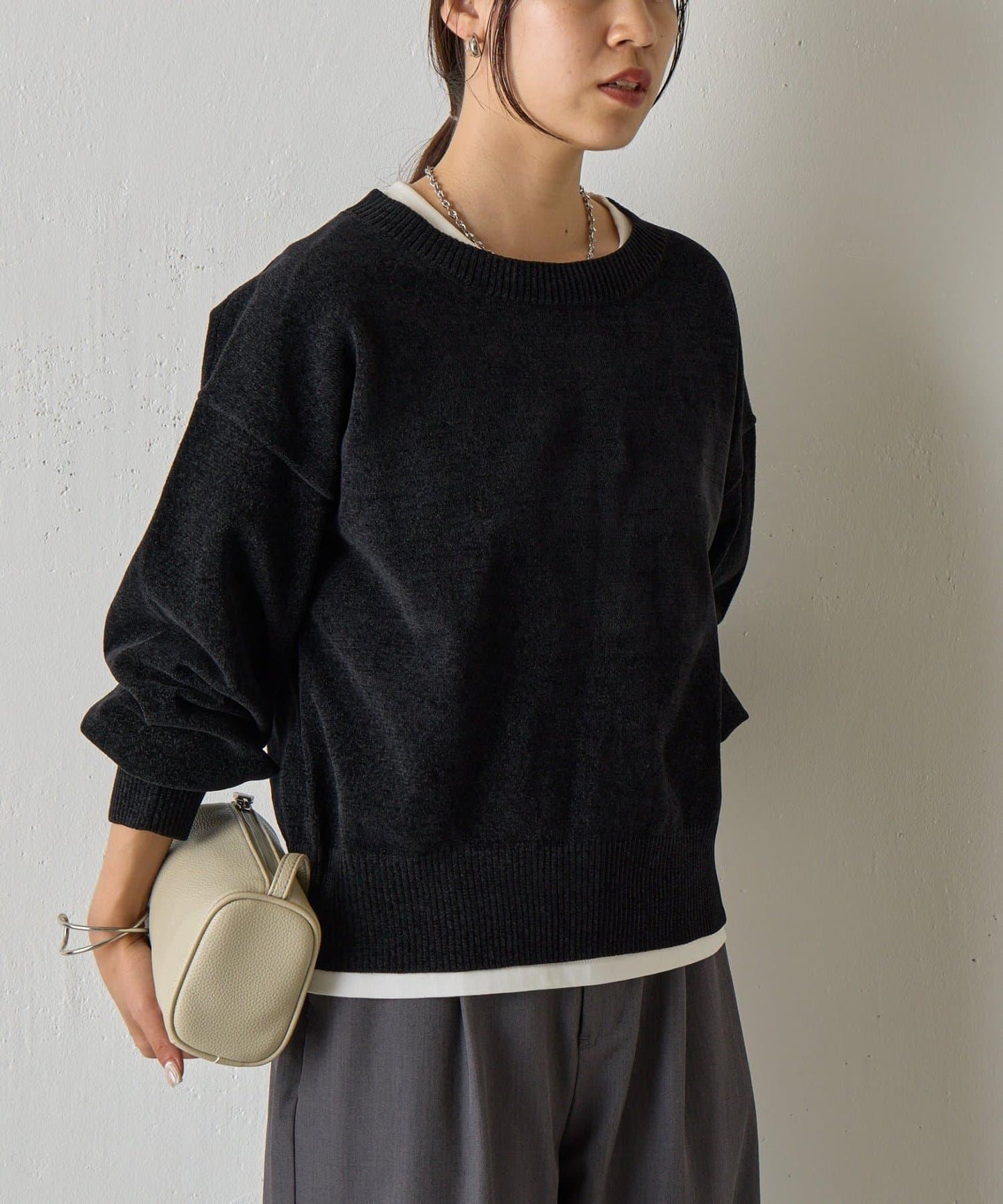 天鵝絨毛圈圓領套頭衫