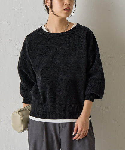 天鵝絨毛圈圓領套頭衫