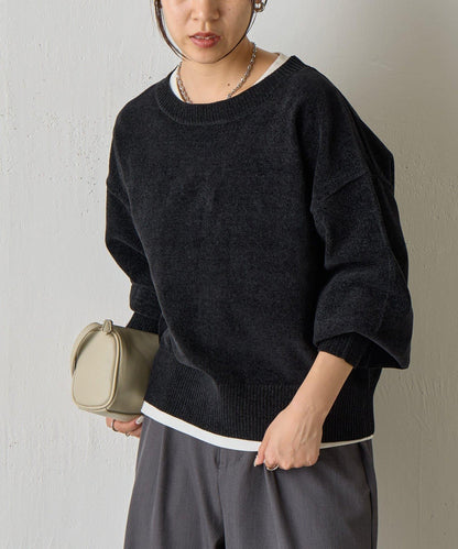 天鵝絨毛圈圓領套頭衫