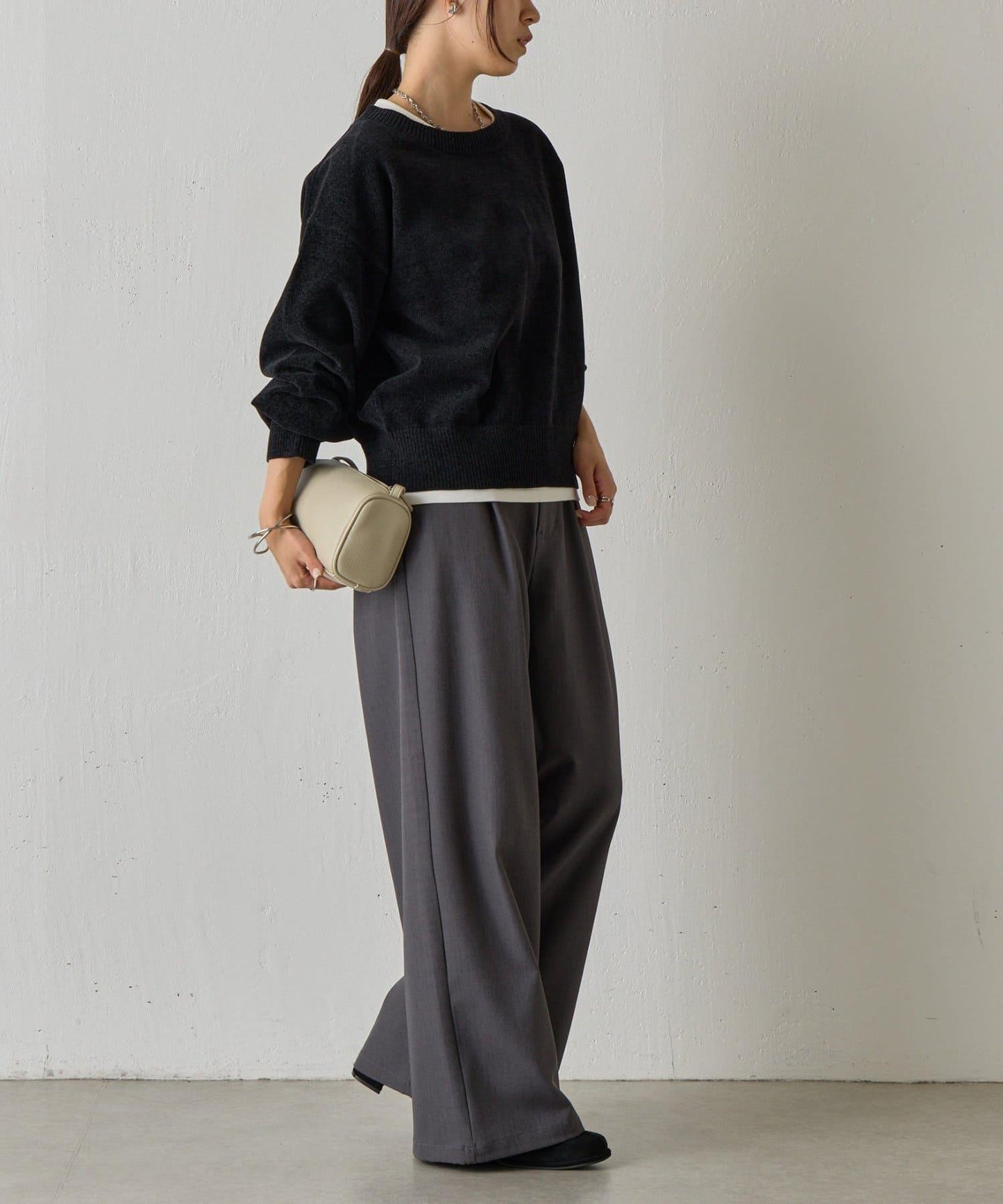 天鵝絨毛圈圓領套頭衫