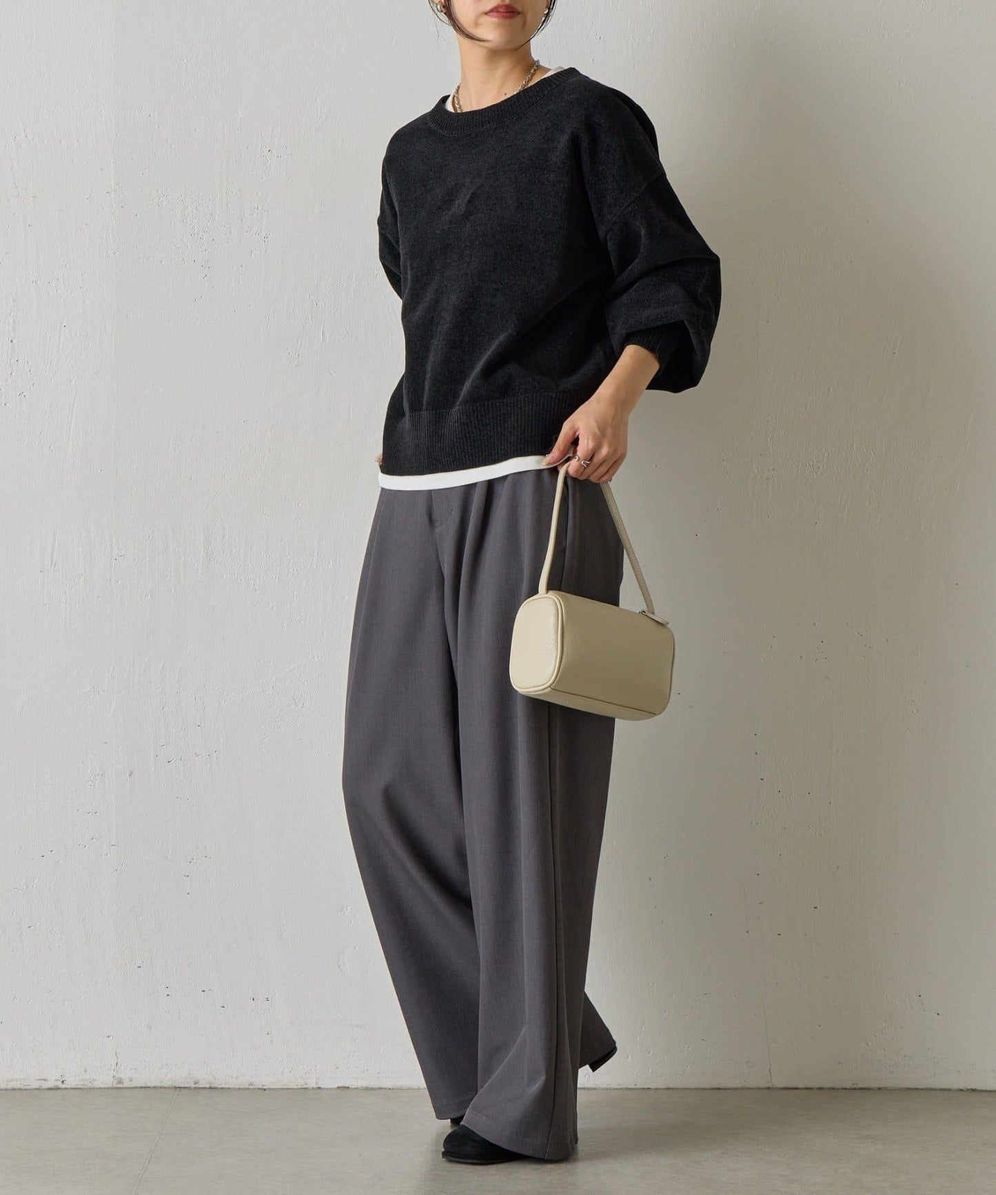 天鵝絨毛圈圓領套頭衫