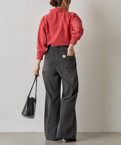 天鵝絨紗線開領翻領針織衫