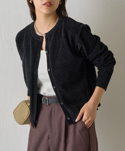 天鵝絨紗線圓領開衫