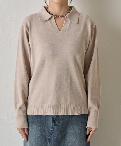 天鵝絨紗線開領翻領針織衫