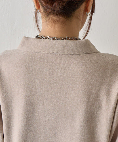 天鵝絨紗線開領翻領針織衫