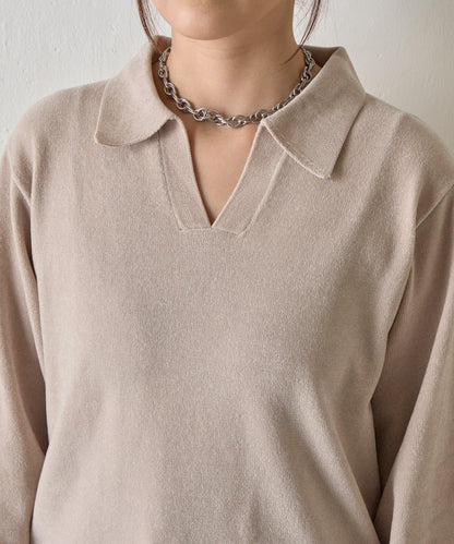 天鵝絨紗線開領翻領針織衫