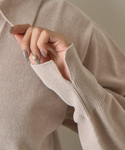 天鵝絨紗線開領翻領針織衫