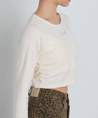 水鑽標誌短款長袖T恤