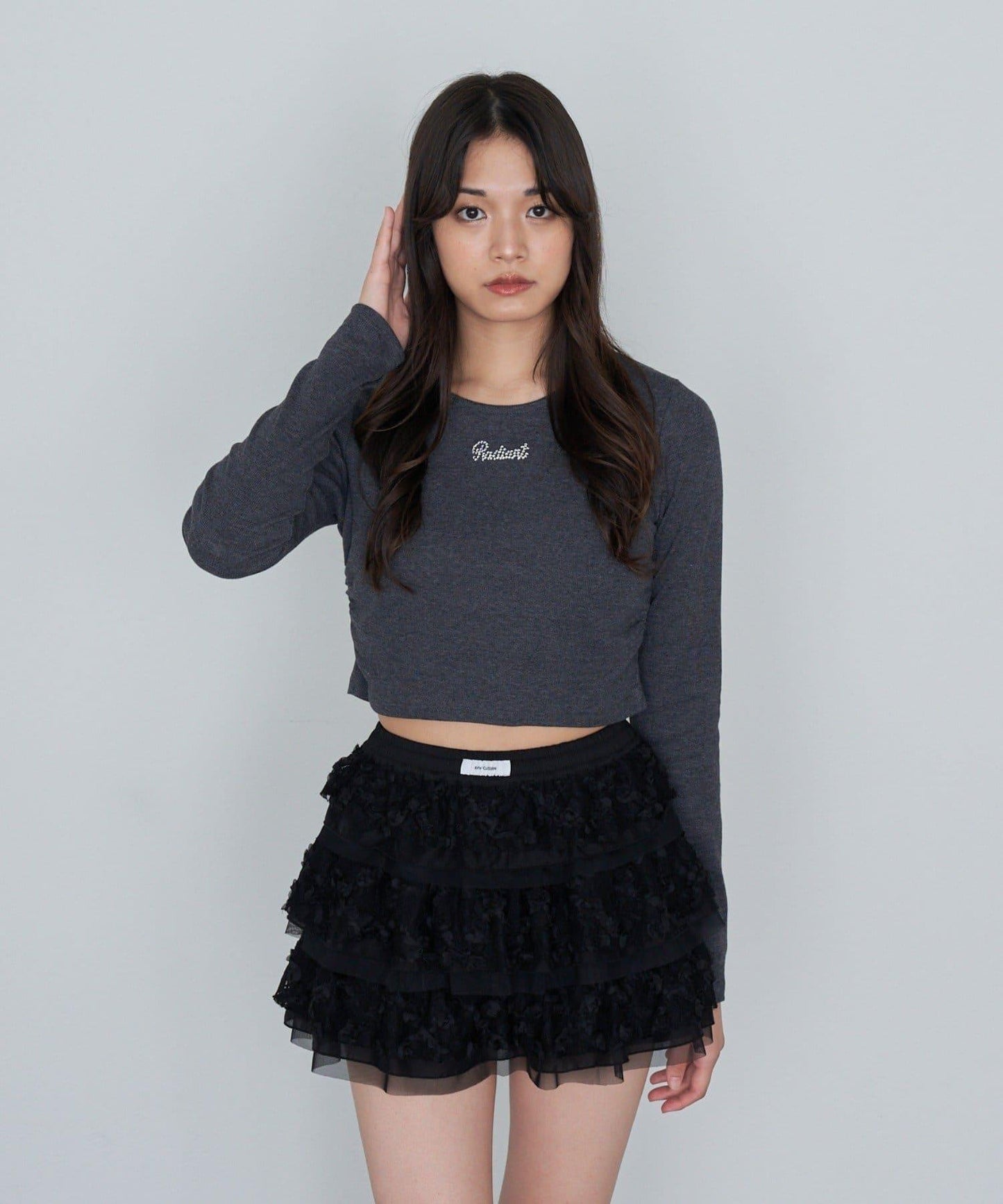 水鑽標誌短款長袖T恤