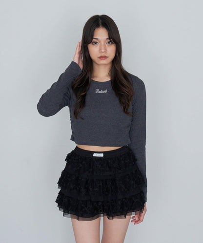 水鑽標誌短款長袖T恤