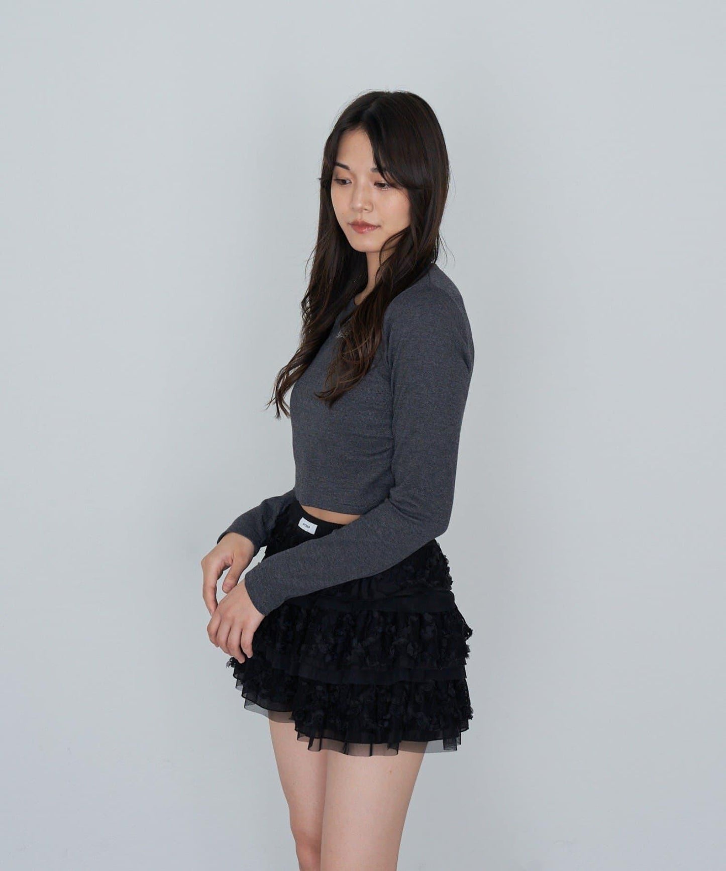 水鑽標誌短款長袖T恤