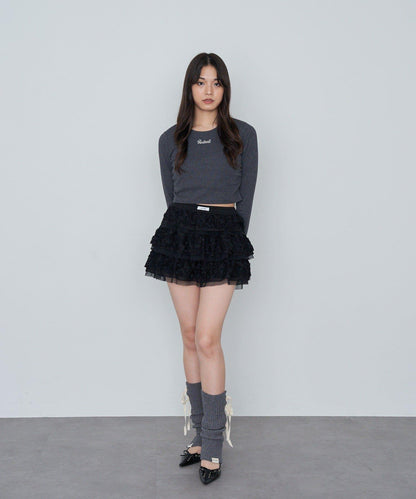 水鑽標誌短款長袖T恤