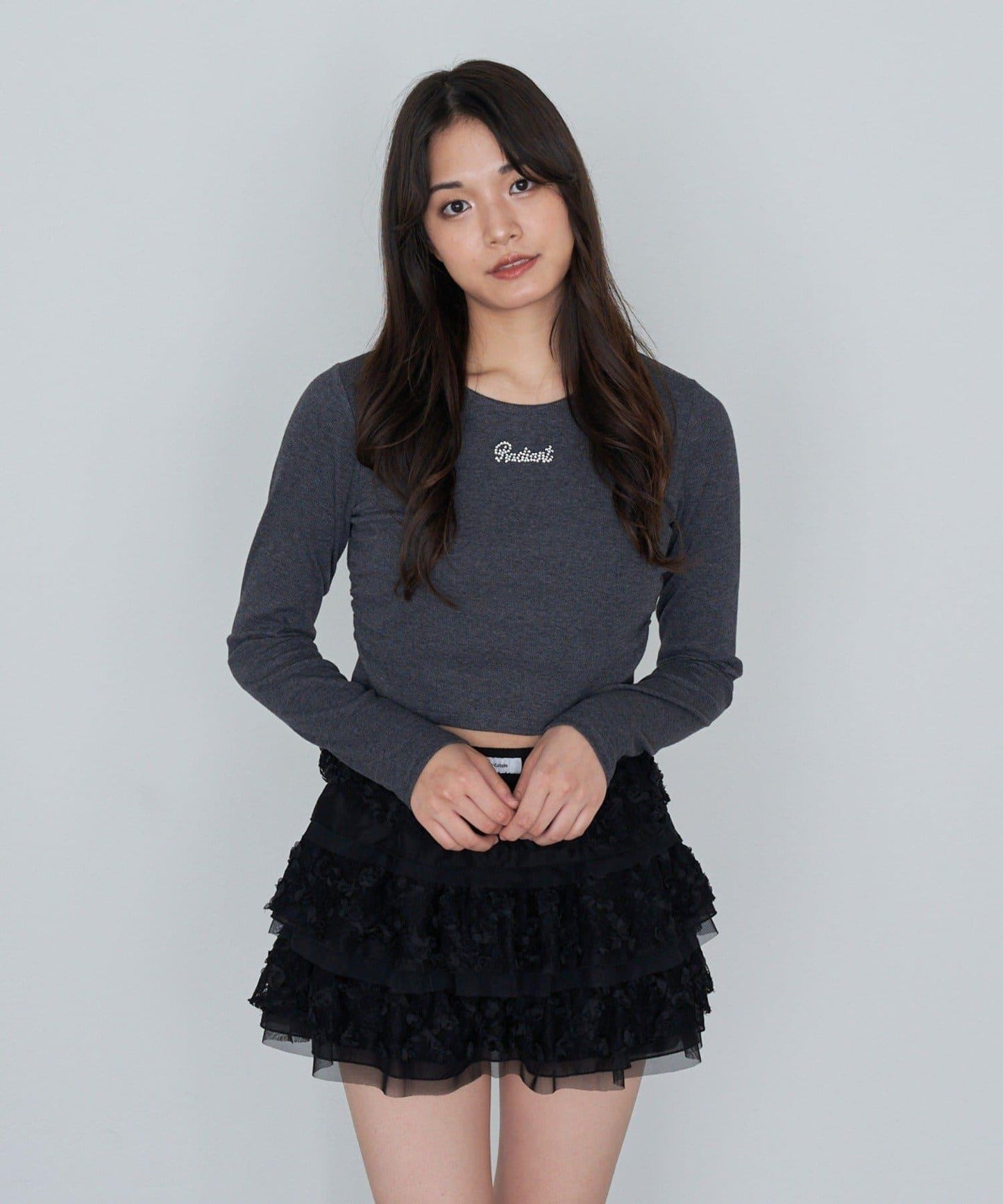 水鑽標誌短款長袖T恤