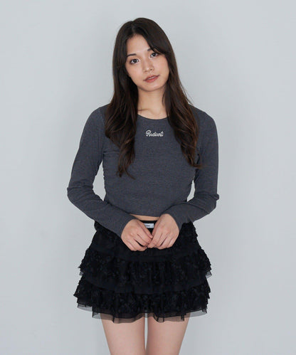 水鑽標誌短款長袖T恤