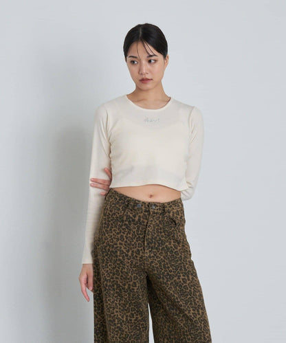 水鑽標誌短款長袖T恤