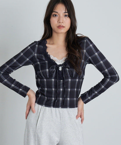 蕾絲拼接長袖T恤