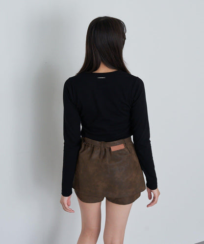 水鑽標誌短款長袖T恤