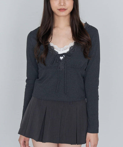 蕾絲拼接長袖T恤