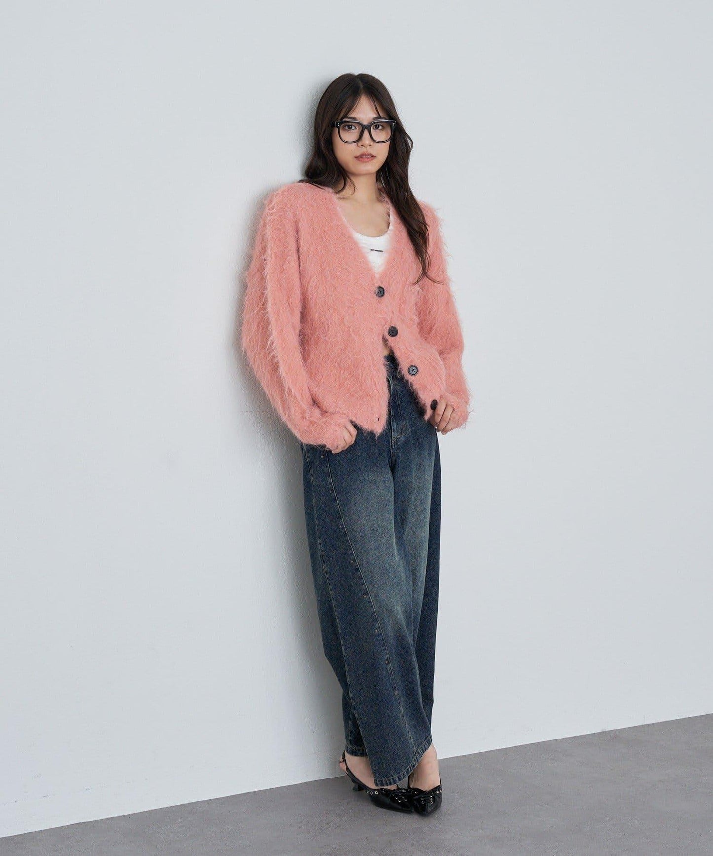 【RAY CASSIN】長毛V領寬鬆開衫