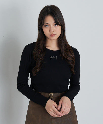 水鑽標誌短款長袖T恤