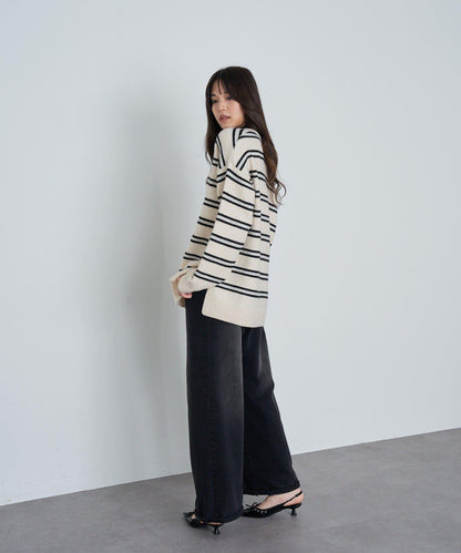 條紋翻領刺繡針織衫