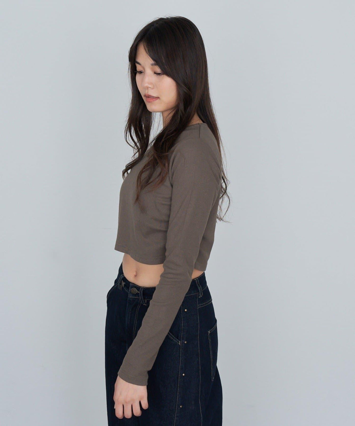 水鑽標誌短款長袖T恤