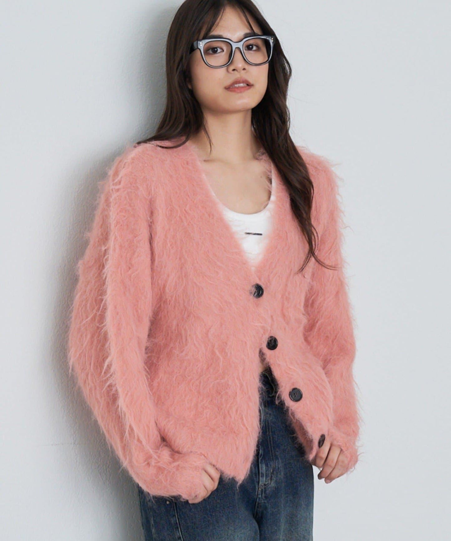 【RAY CASSIN】長毛V領寬鬆開衫