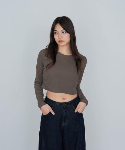 水鑽標誌短款長袖T恤