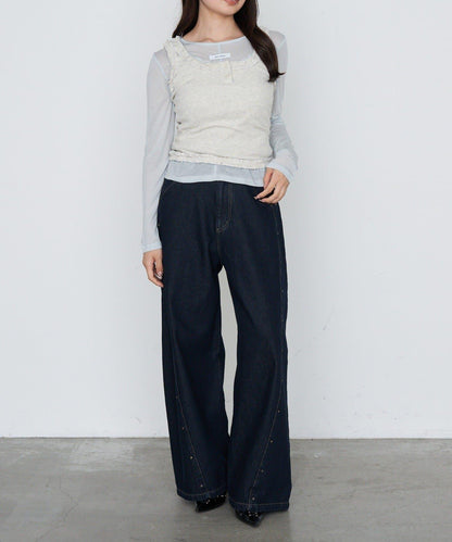 鉚釘裝飾寬鬆牛仔褲