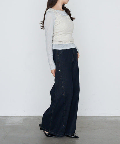 鉚釘裝飾寬鬆牛仔褲