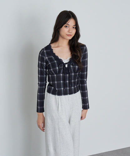 蕾絲拼接長袖T恤