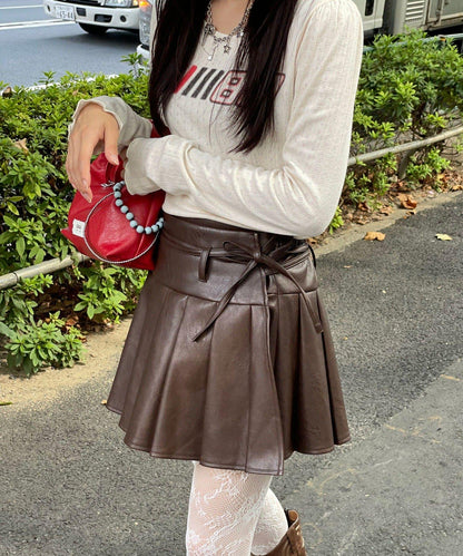 【Ciaopanic】皮革百褶包裹式迷你裙