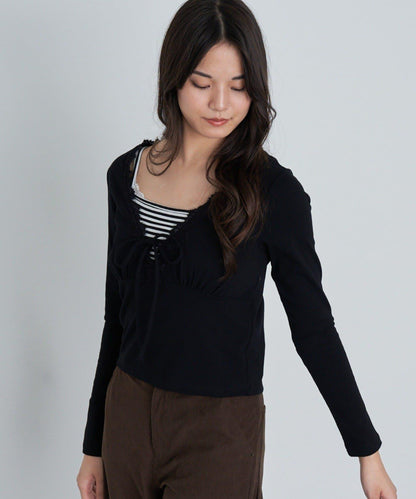 蕾絲拼接長袖T恤