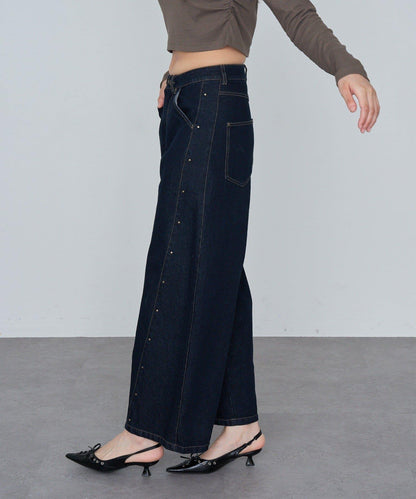 鉚釘裝飾寬鬆牛仔褲